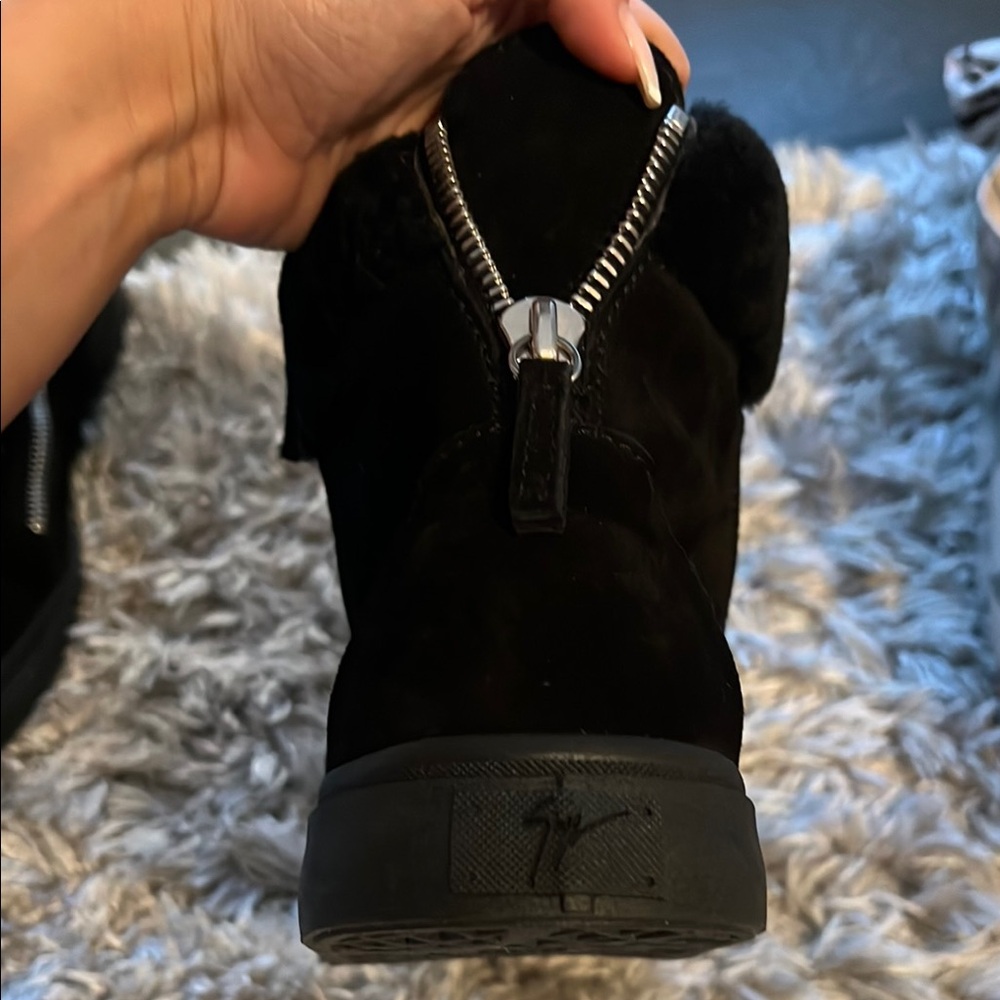 Giuseppe Zanotti Black Suede High-Top Sneakers with Silver Zippers - Picture 4 of 9